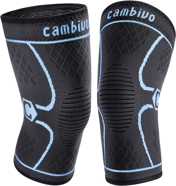 CAMBIVO 3 Pairs Calf Compression Sleeve bundled with 2 Pack Knee Brace with  Side Stabilizers & Patella Gel Pad