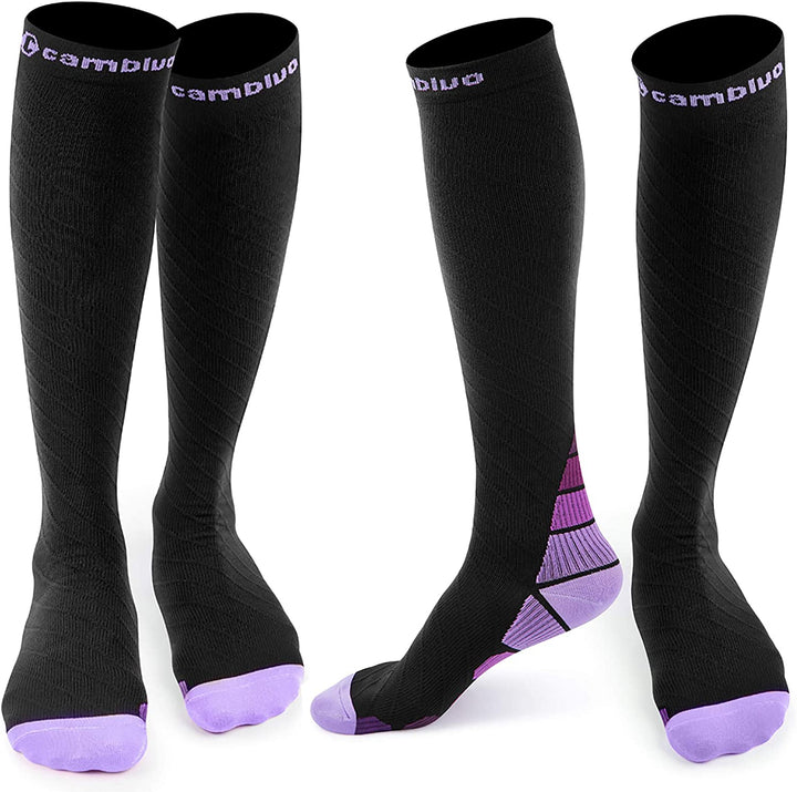CAMBIVO 2 Pairs Compression Socks for Men and Women(20-30 mmHg), Compression Stocking for Swelling, Nurse, Flight