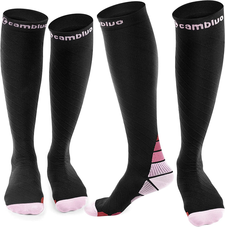 CAMBIVO 2 Pairs Compression Socks for Men and Women(20-30 mmHg), Compression Stocking for Swelling, Nurse, Flight