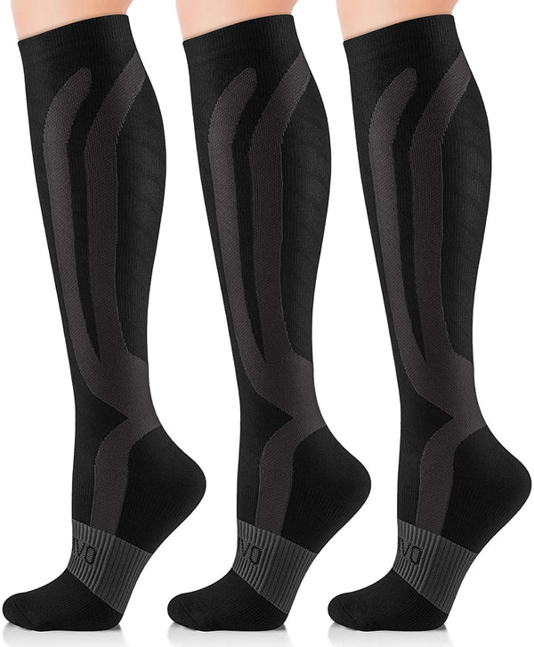 CAMBIVO 3 Pairs Compression Socks for Women & Men(20-30 mmHg), Stocking for  Swelling, Nurse, Flight, Running, Travel, Work(Black Yellow