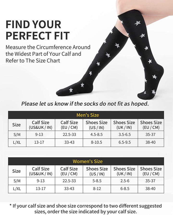 Cambivo Compression Socks for Women & Men Size Chart