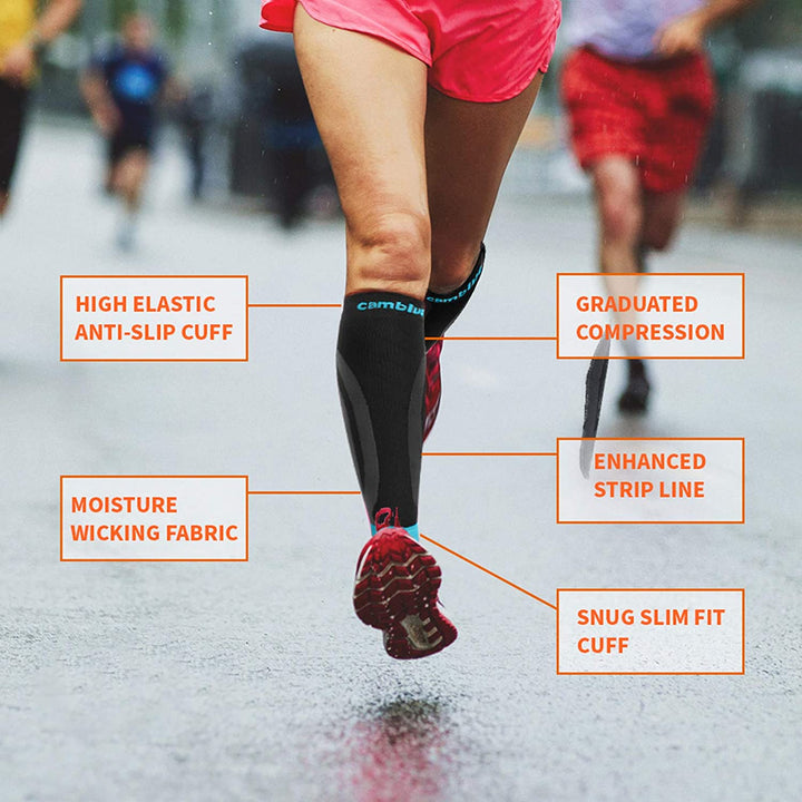 Calf Compression Sleeves For Women & Men (Unisex) Leg & Shin Splints Support  - Running Cycling Gym Travel Flight S-M Black