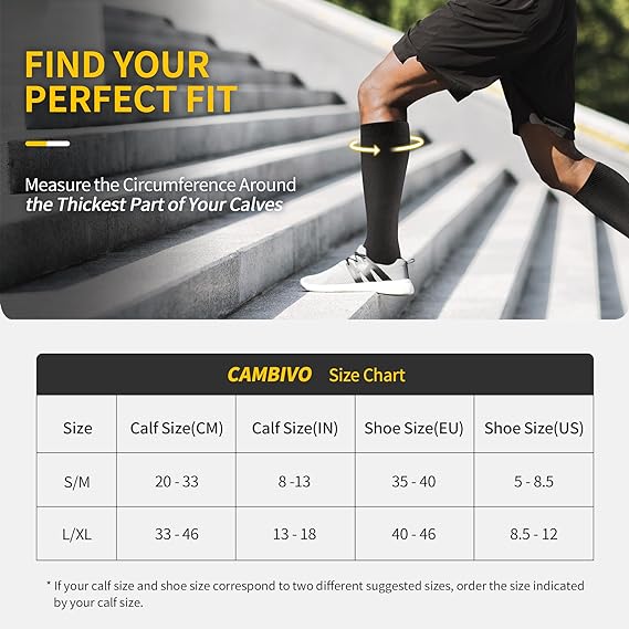 CAMBIVO Compression Socks for Women and Men right size