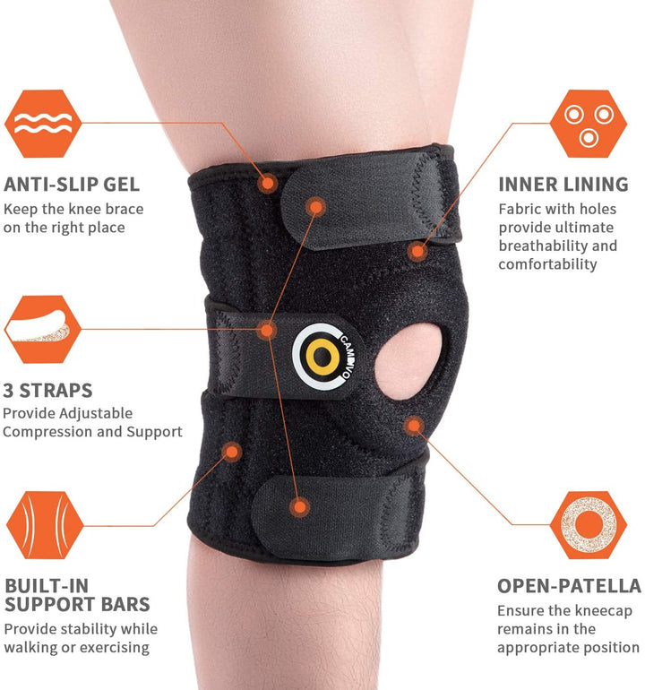Cambivo Knee Brace with Side Stabilizers & Patella Pad Feature