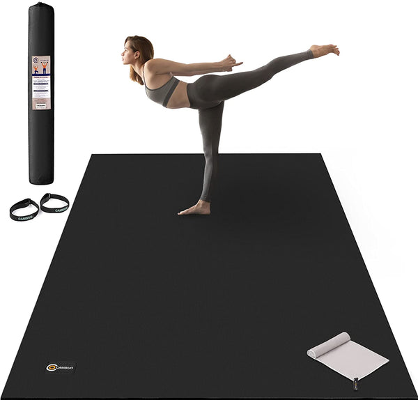 CAMBIVO Extra Wide Yoga Mat, 73 x 32 x 1/4 TPE Non-Slip Exercise Mat 6mm  Thick, Workout Mat for Gym Pilates Floor Exercises Stretching (183cm x 81cm  x 6mm,Black), Mats 