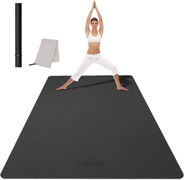 Black Non-Slip Extra Wide Workout Mat - Cambivo