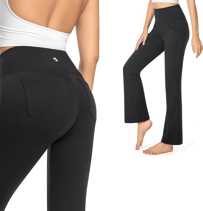 GymCope Flare Leggings for Women, High Waist Bootcut Yoga Pants with 4 Pockets, Tummy Control and Non-See-Through Dress Pants - Cambivo